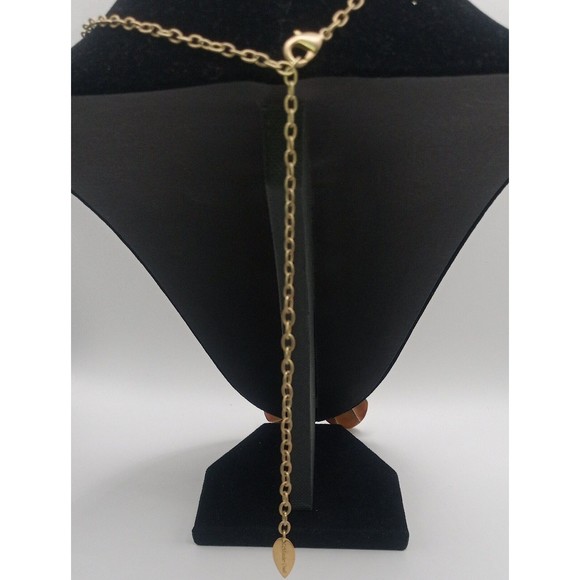 Coldwater Creek Enamel Orange Flower Gold Tone Leaf Pendant Necklace - Picture 5 of 10